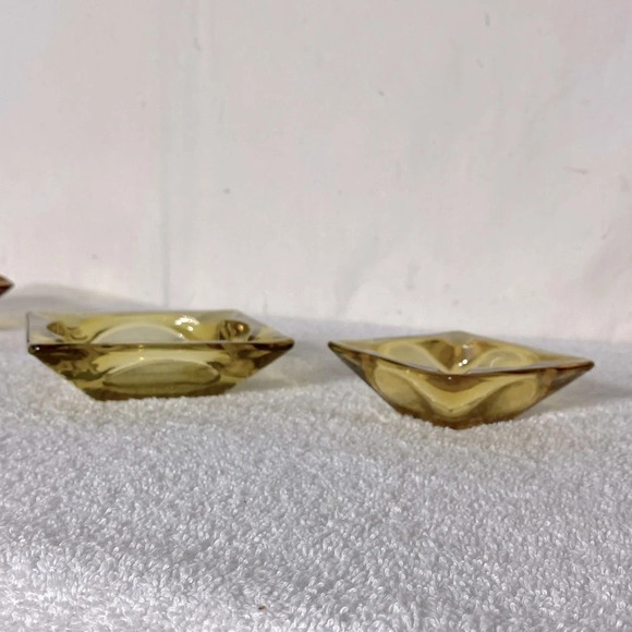 Vintage Amber Glass 3 Square Nesting Ashtrays Trinket Dishes - Picture 8 of 15